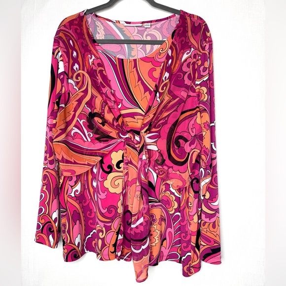 Susan Graver Tops - Susan Graver Womens Liquid Knit Top 2X Floral Swirl Maximalist Colorful Stretch